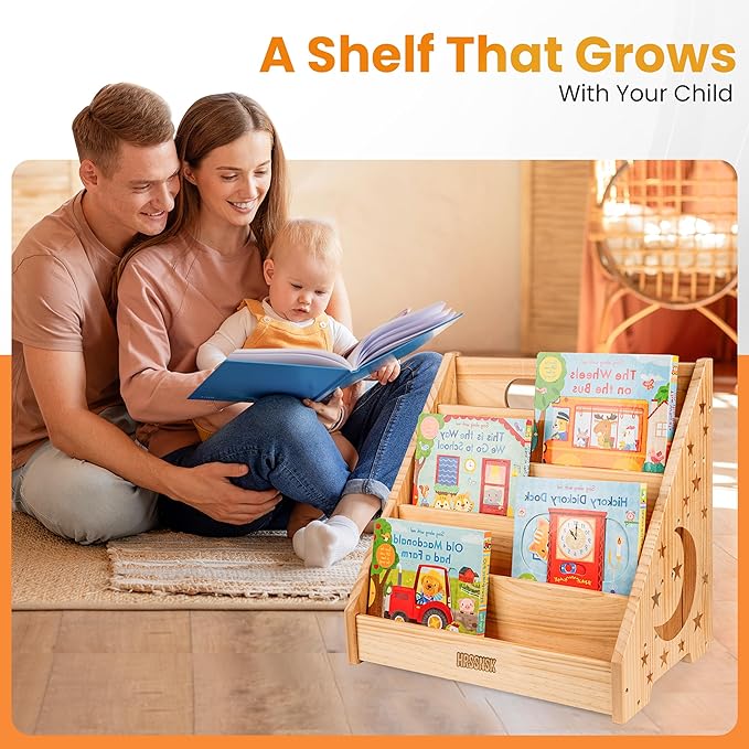 Montessori Baby Bookshelf, Front-Facing Wooden Kids & Toddler Bookshelf, Nursery Book Organizer for Playroom