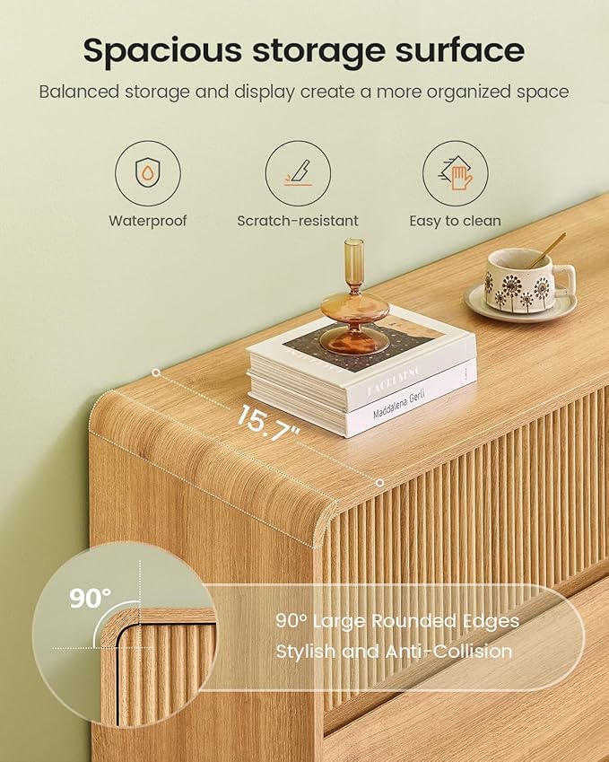 AOGLLATI Modern Wood 9 Drawer Dresser for Bedroom, 55" Long Fluted Double Dressers & Chests of Drawers with Curved Profile Design for Bedroom,Wood