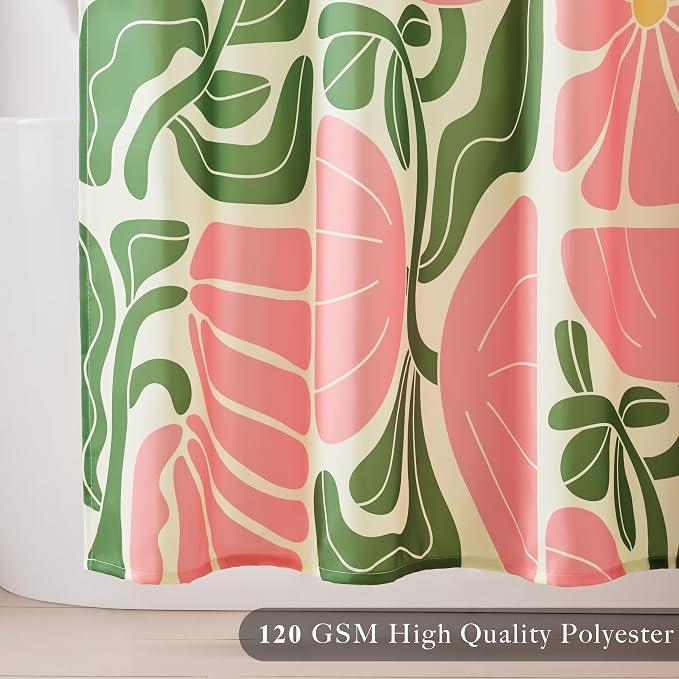 Ohocut Mid Century Modern Abstract Geometric Colorful Boho Shower Curtains for Bathroom, Cute Pink Floral Bathroom Shower Curtain, Vintage Retro Bath Curtain, Waterproof Shower Curtain 72''x72''