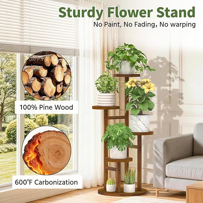 LASZOLA 4 Tiered Wood Plant Stand Indoor Corner, Flower Holder Rack Tall for Multiple Plants, Rustic Planter Shelf Display for Patio Garden Balcony Living Room