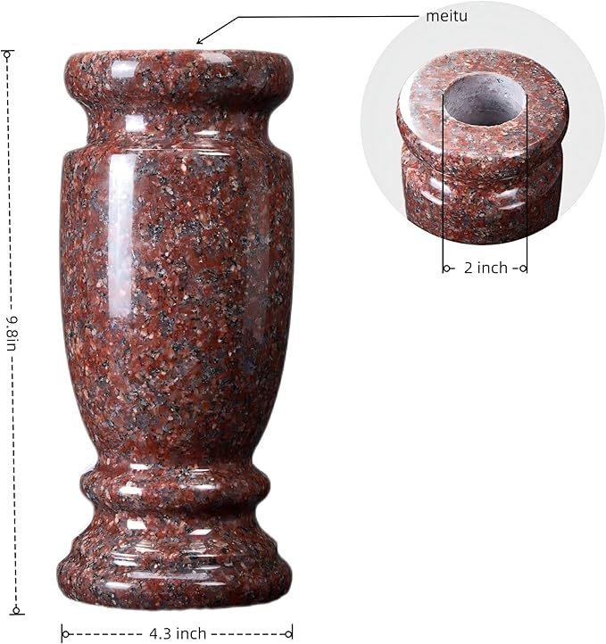 Granite Cemetery Vase for Grave Markers, Headstone Memorial Flower Holder