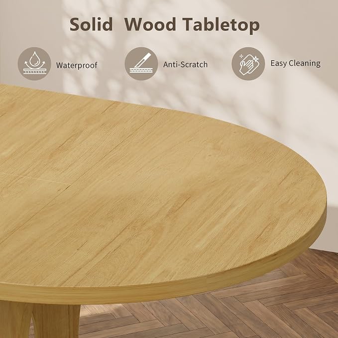 Einhomn 43-59" Extendable Round Dining Table, Kitchen Table for 4-8, Farmhouse Circle Dining Room Table with Removable Leaves,Hidden Storage, Space Saving Wood Kitchen & Dining Room Furniture, Oak