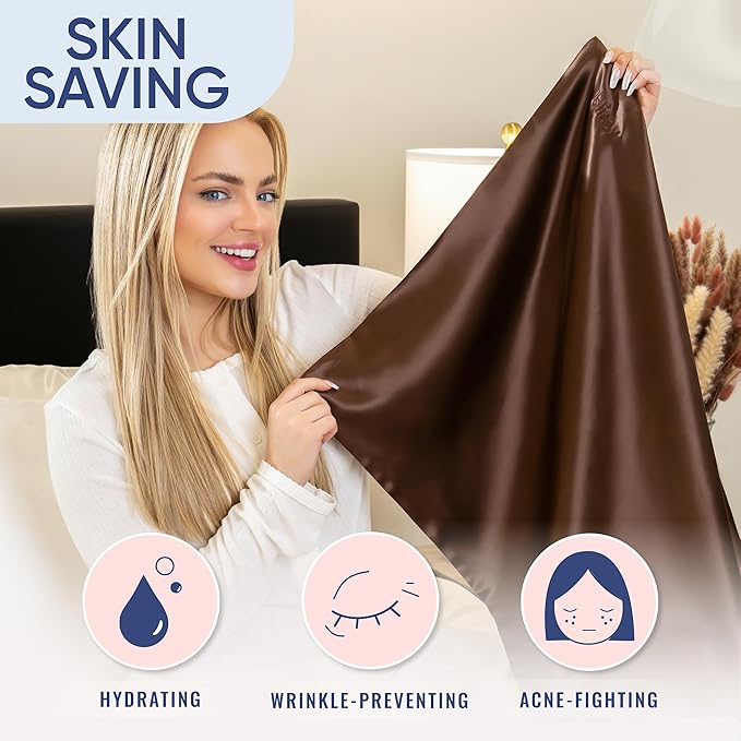 Blissy Silk Pillowcase - 100% Pure Mulberry Silk - 22 Momme 6A High-Grade Fibers - Silk Pillow Cover for Hair & Skin - Regular, Queen & King (Chocolate, Queen)