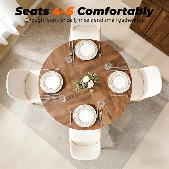 RedLemon Round Dining Table for 4 People, 47" Modern Wood Kitchen Table with Thick Stable Cross Pedestal Base & Curved Edge, Round Dinner Table for Dining Room, Kitchen (Rustic Walnut)