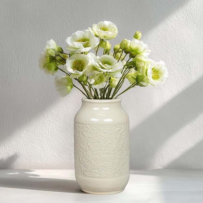 White Ceramic Vase for Flowers, 9 Inch Modern Decorative Vase for Home Decor, Centerpieces, Table, Living Room, Bathroom, Kitchen, Jarrones Decorativos para Sala