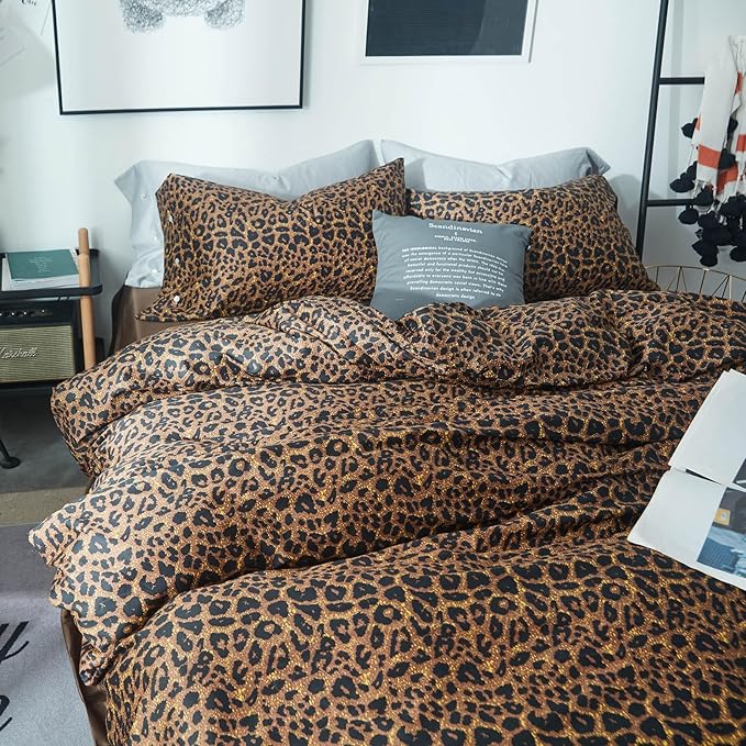 LifeTB Leopard Comforter Set Queen Comforter Set 3 Pieces Leopard Print Comforter Fluffy Soft Microfiber Bedding Set for All Seasons Animal Cheetah Print Queen Size Comforter with 2 Pillowcases