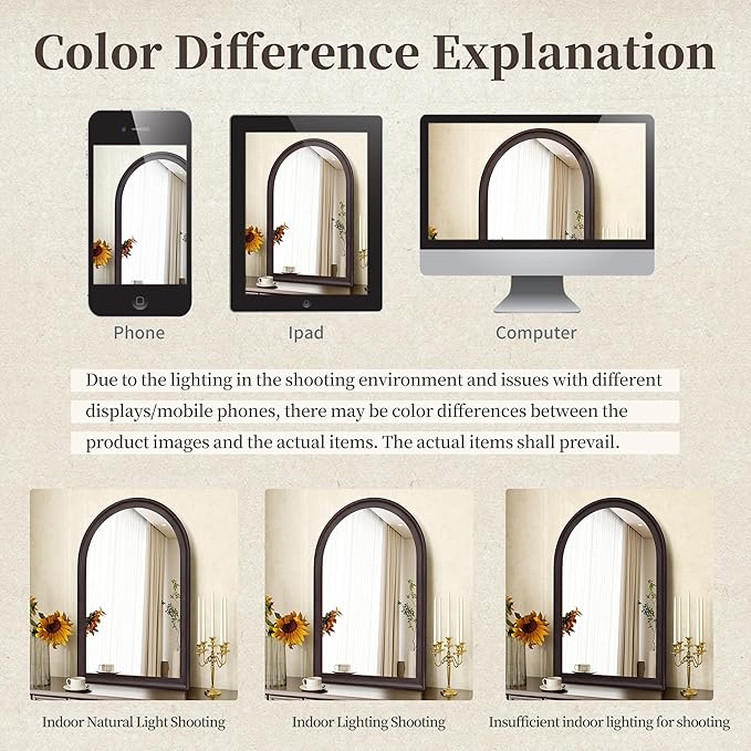 Tanmicoshomy Dark Brown Framed Arched Bathroom Mirror 20x30 Inch, Wall Mirrors with Tempered Glass for Living Room, Bedroom or Entryway