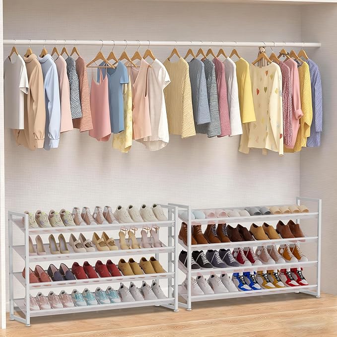 NEYCIL Large Shoe Rack 8 Tier Shoe Organizer, Heavy Duty Metal 4-Tier Stackable Shoe Storage Vertical Shoe Rack for Closet Front Door Entrance, Up to 50 Pairs, 44.8" W x 11.4" D x 56.7" H, White
