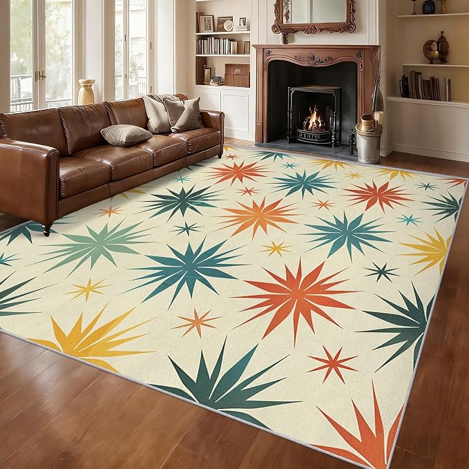 Retro Atomic Rugs for Living Room Decor, 3x5 ft, Mid Century Modern Area Rugs for Bedroom, Soft Non Slip Washable 50s Abstract Geometric Carpet Home Decorations D-g48