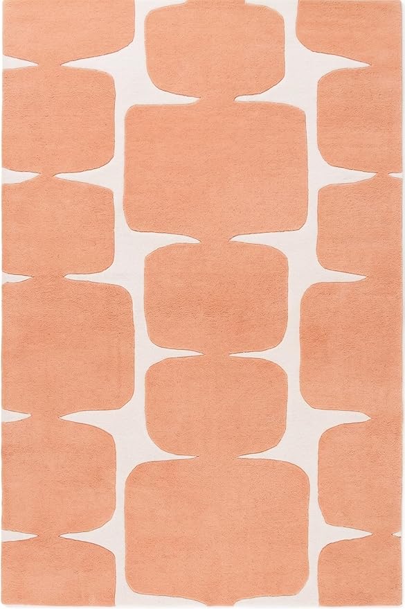 Restoration and Renovation Modern Wool Area Rug - Contemporary Abstract Geometric Design, Thick & Soft Hand-Tufted Carpet - Ideal for Indoor Decor in Living Room, Bedroom (Peach, 10' x 14')