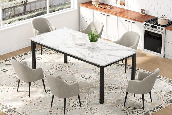 IDEALHOUSE 71 Inch Industrial Dining Table for 4-6 Person Rectangle Kitchen Table with Metal Legs,Round Corners, Writing Desk, for Modern Farmhouse, for Kitchen, Dining Room,Quick Assembly,Wood