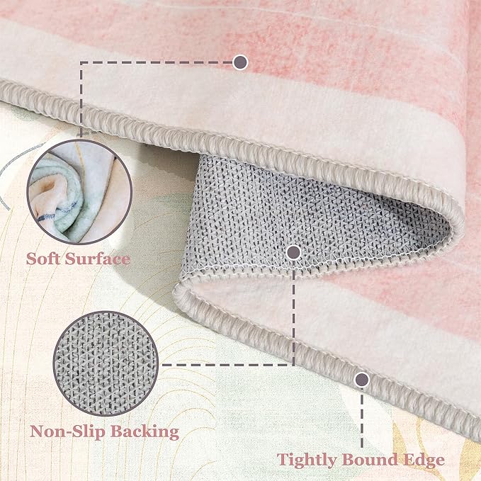 MUJOO Washable 2x6 Runner Rugs for Kitchen Hallway Bedside Bathroom Laundry Room Bedroom Floor,Boho Long Area Rug Non Slip Carpet Throw Rug Mid Century Modern Abstract Botanical Geometric Pink