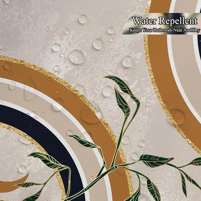 Green Brown Boho Shower Curtain Mid Century Abstract Plant Tropical Leaves Bath Curtain Modern Minimalist Geometric Arch Bath Decor Waterproof Polyester Fabric with Hooks 72x72 inch