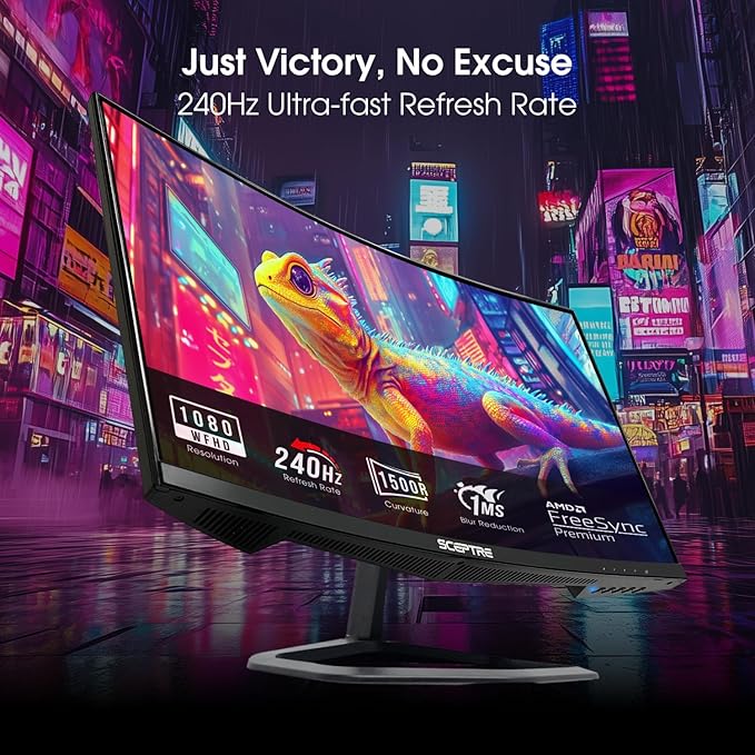 Sceptre New Curved 24.5-inch Gaming Monitor up to 240Hz 1080p R1500 1ms DisplayPort x2 HDMI x2 Blue Light Shift Build-in Speakers, Machine Black 2025 (C255B-FWT240 Series)