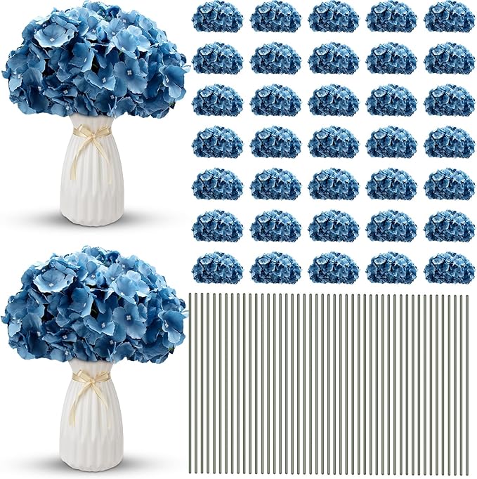 Unittype Silk Hydrangea Artificial Flowers Heads with Stems Faux Hydrangea Flowers for Wedding Centerpieces Bouquets DIY Floral Decorations for Home Indoor(Haze Blue,100 Pieces)