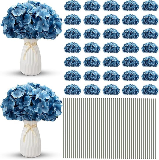Unittype Silk Hydrangea Artificial Flowers Heads with Stems Faux Hydrangea Flowers for Wedding Centerpieces Bouquets DIY Floral Decorations for Home Indoor(Haze Blue,100 Pieces)