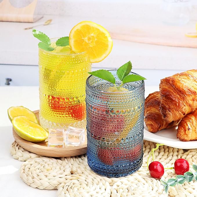 Hobnail-Drinking Glasses 13oz Vintage Glassware Sets Cocktail Juice Glasses Set of 6, Sapphire