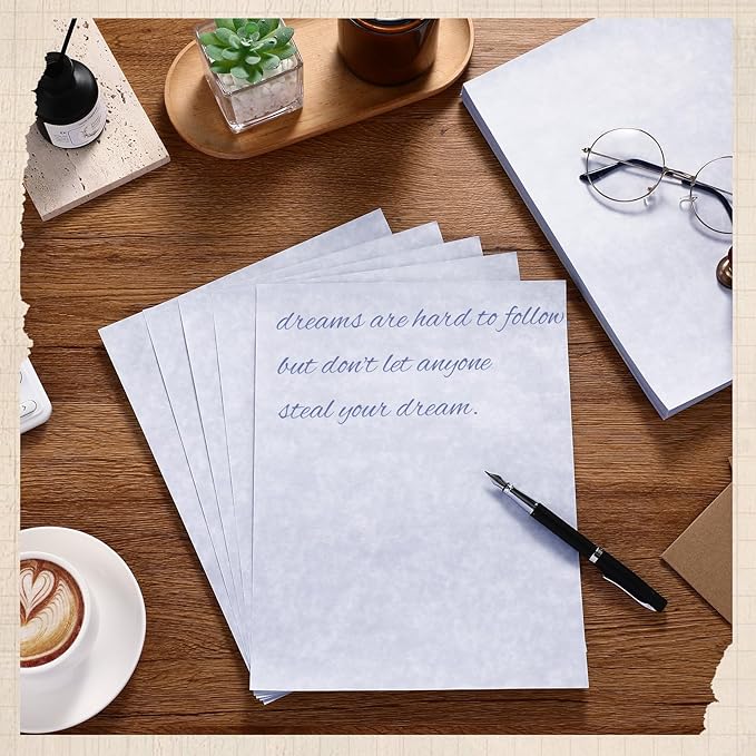 Epakh 150 Pcs Old Age Parchment Paper 8.5 x 11 Inch Standard Letter Vintage Colored Old Parchment Semblance Double Side Printing Paper (Blue)
