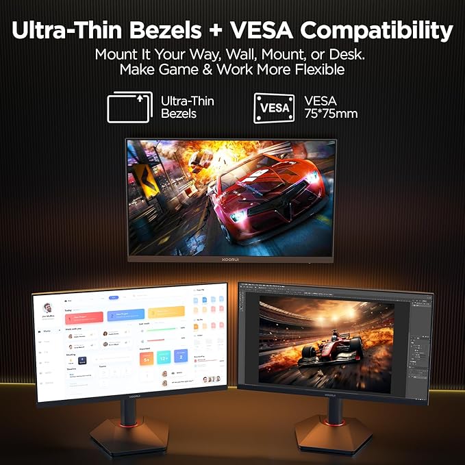 KOORUI 24.5 Inch Gaming Monitor, 1ms, 320Hz Monitor, HDR400, 95% DCI-P3, IPS Display, Adaptive Sync Compatible, Tilt Vertical Height Adjustable, VESA Mount 75x75mm, HDMI & DisplayPor, G2511E