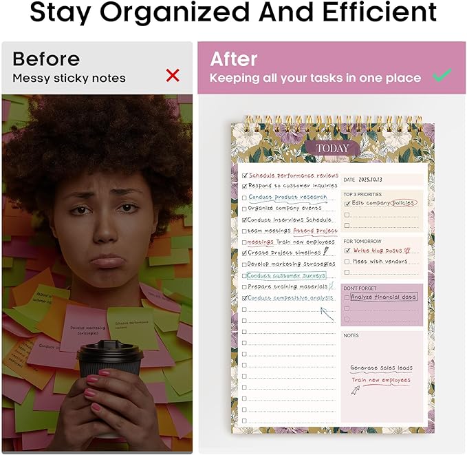 Taja To Do List Notepad - To Do List Notebook for Work with 52 Sheets, 9.8" x 6.5", Undated Daily Planner Perfect for Daily Tasks and Goal Setting, Notepad Suitable for Office, Home & School - Twilight Garden