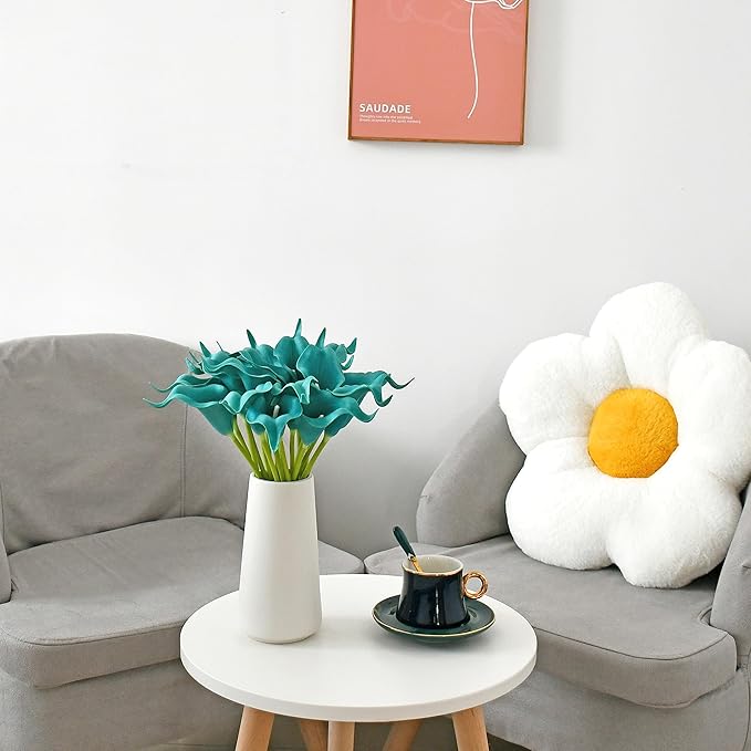 Mandy's PU Teal Calla Lily Artificial Flowers 20 Stems 13.5in Faux Realistic Centerpiece for Thanksgiving and Christmas Decorations DIY Bridal Bouquet Home Décor