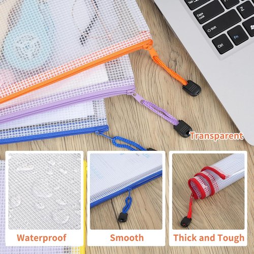 EOOUT 24pcs A4 Size Mesh Zipper Pouch Bags - Waterproof Storage for Classroom & Office Supplies
