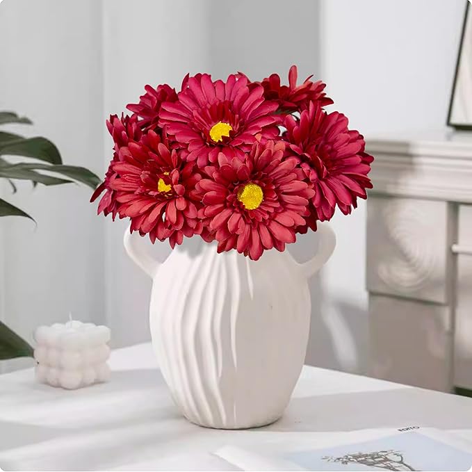 TOPIA Artificial African Daisies Flowers African Daisy Silk Flowers Artificial Gerbera Daisies Pack of 10 (Red)