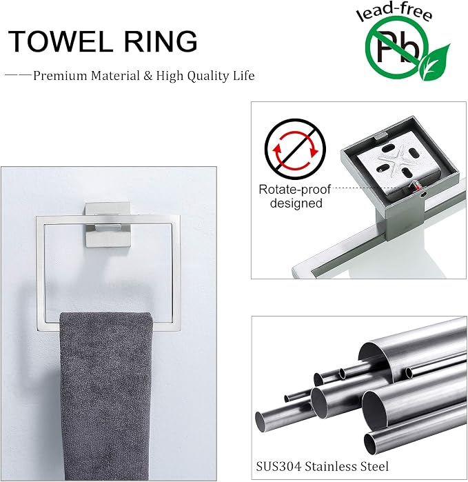 Bathroom Towel Bar Set 5 Pieces Brushed Nickel Square Modern Bathroom Hardware Set,Stainless Steel Wall Mounted 23.6-Inch