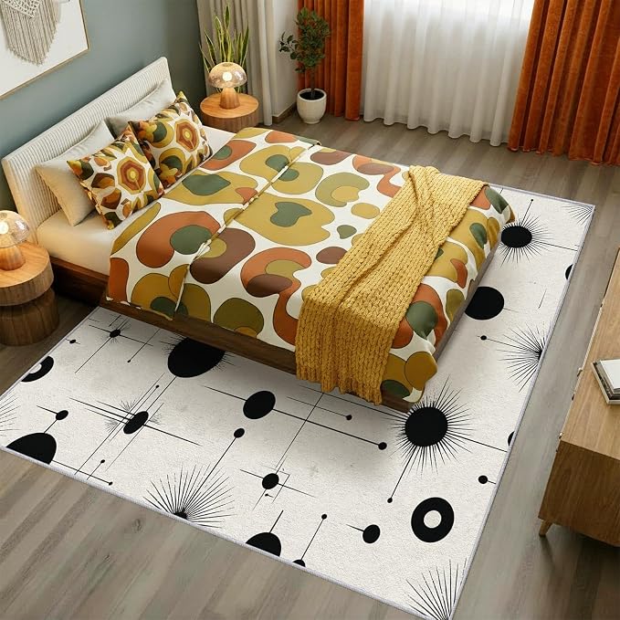 Starburst Rug Large 7x10 Retro Mid Century Modern Pattern Area Rugs for Living Room, Bedroom, Starburst Home Decor Accessories Indoor Carpet, Non Slip & Machine Washable