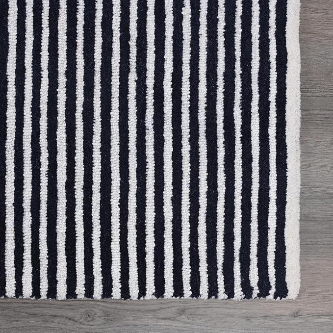Modern Handmade Wool Area Rug, Abstract Curved Line Geometric Carpet for Living Room Bedroom, Contemporary Tufted Indoor Rug with Soft Pile and Cotton Backing (Ink, 8' x 12')