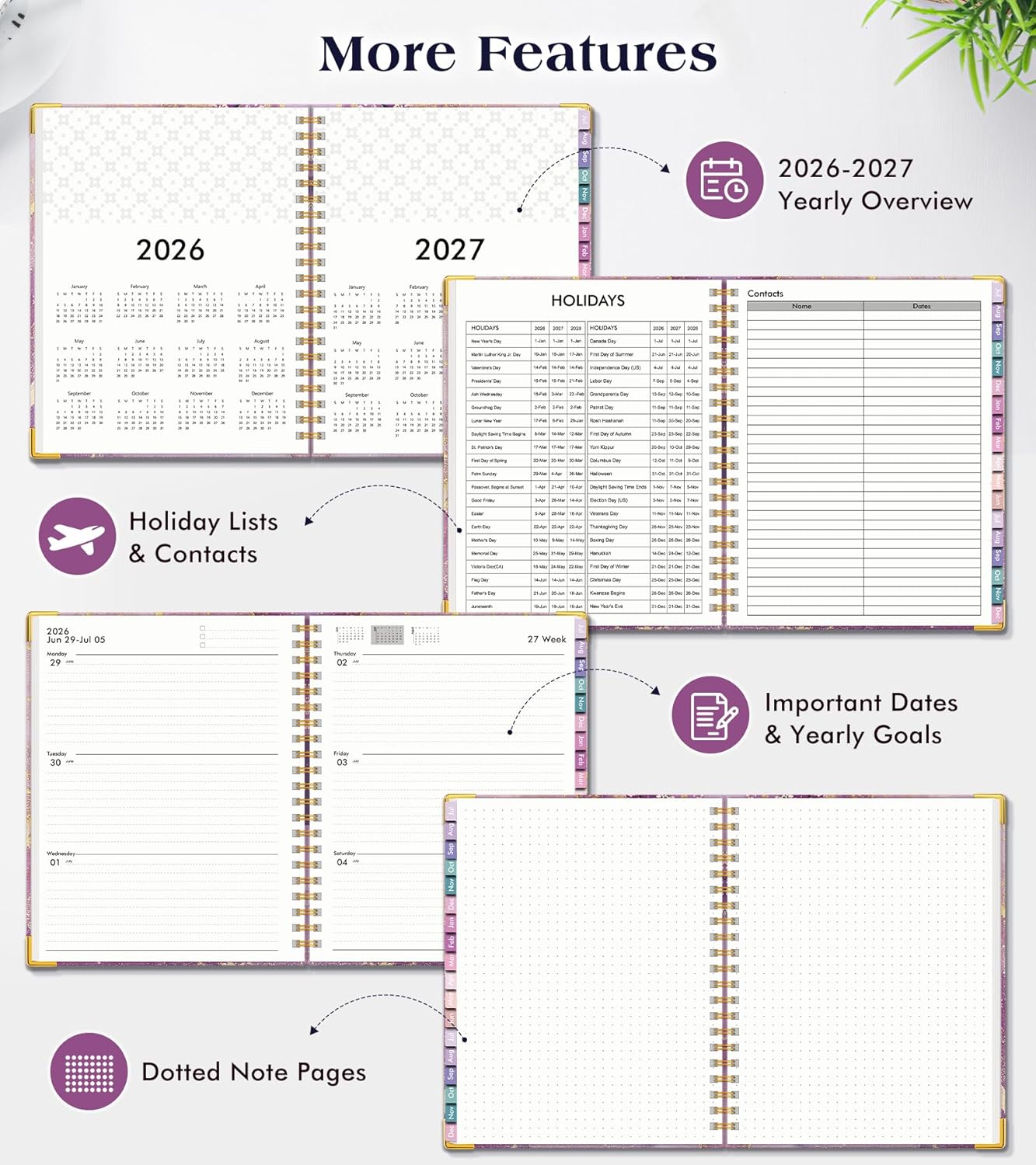 Academic Planner 2026-2027 | 18-Month Hardcover Weekly & Monthly Organizer - Large 8.5" x 11" Purple Marble