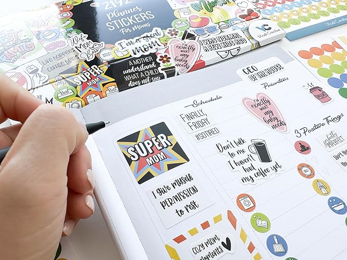 Vladi Creative Busy Mom Planner Stickers - 2190+ pcs, 18 Sheets, Decorative & Productivity-Boosting Colorful Stickers for Journals, Calendars, Scrapbooking, Time Management, & DIY Planner Decoration