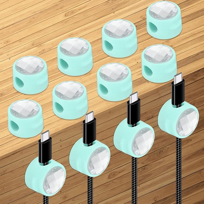 PATIKIL Cable Organizer Holder, 12 Pcs Magnetic Spring Desk Cable Management Clips Adhesive Cord Holder Keeper for Office Desktop Wall Car, Blue