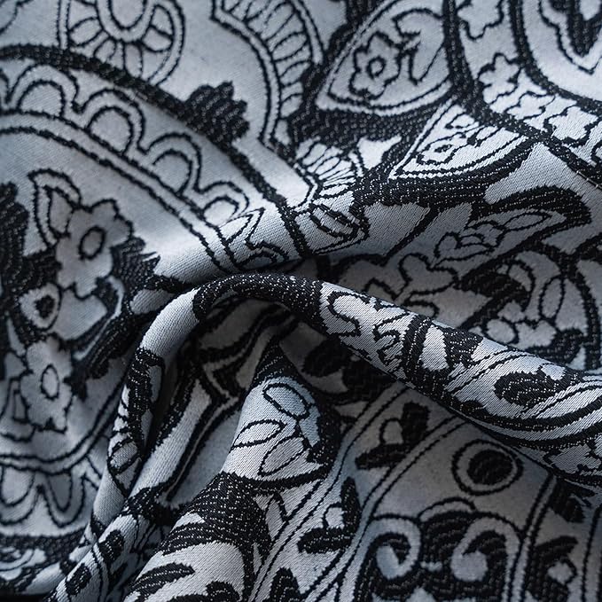 ENJOYBRIDAL Black Paisley 84 Inch Curtains for Bedroom Semi Sheer Drapes Light Filtering Living Room Rod Pocket Floor Length Window Curtains 2 Panel Sets Farmhouse Printed Jacquard Window Treatments