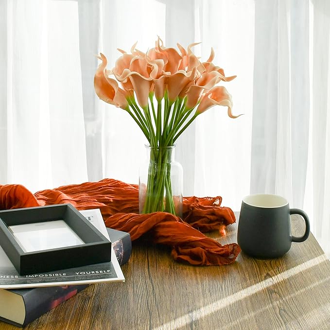Mandy's PU Champagne Calla Lily Artificial Flowers 20 Stems 13.5in Faux Realistic Centerpiece for Thanksgiving and Christmas Decorations DIY Bridal Bouquet Home Décor