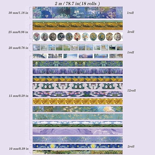 Auguro 18 Rolls Washi Tape Set Art washi Tape for Crafts and Journaling Scrapbooking Supplies Scrapbook Tape Decorative washi Tape for Scrapbooking