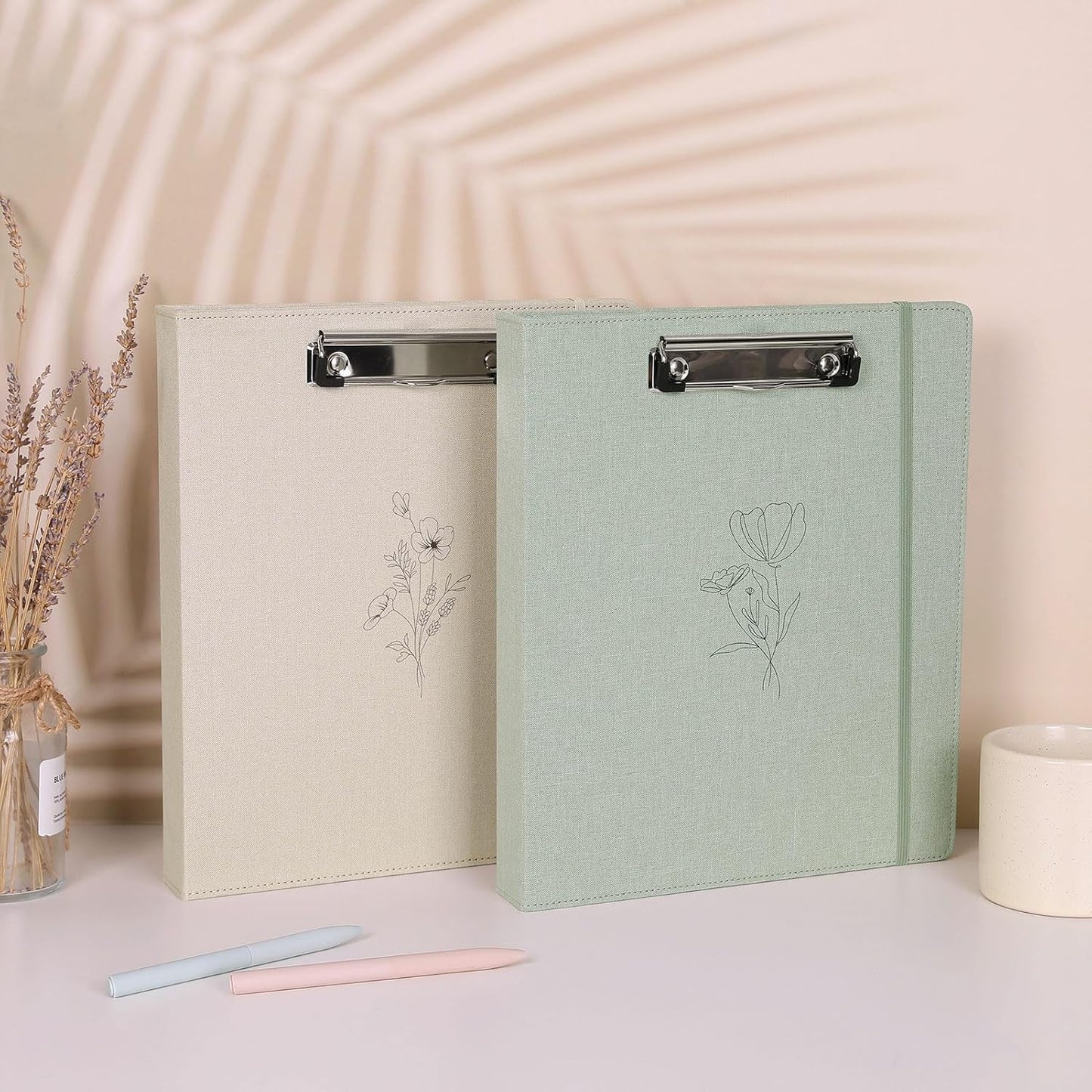 SKYDUE Clipboard Binder - 1 Inch 3 Ring Organizer with Front Clipboard & Dividers | Beige