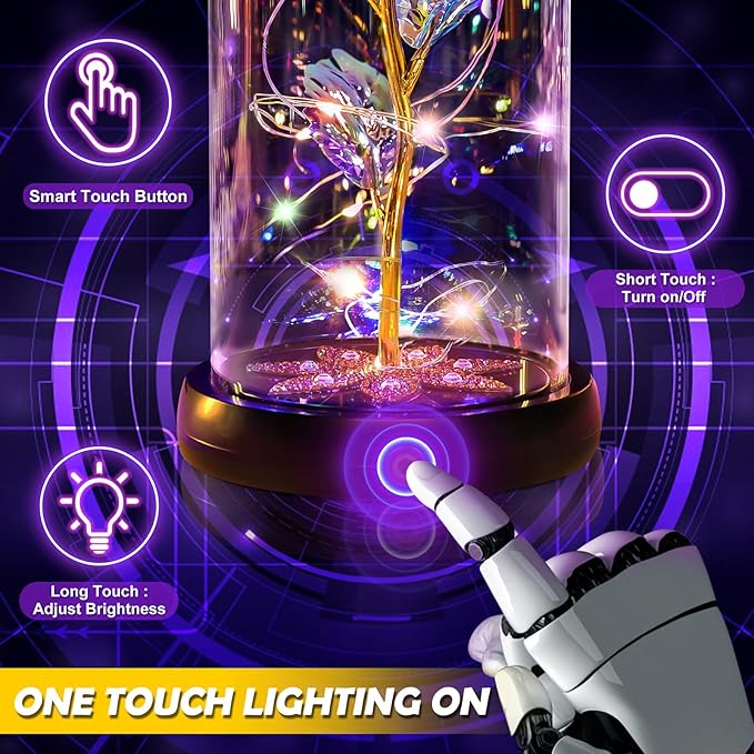 Beferr Birthday Gifts for Women Mom Rechargeable Galaxy Glass Roses Forever Preserved Flowers for Delivery Prime Smart Touch Light Up Rose in Dome Gift for Grandma Sister Wife Her Girlfriends Daughter
