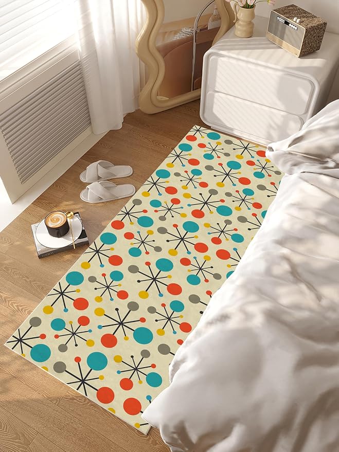 Retro Runner Rug for Hallways, Mid Century Modern Kitchen Runner Rugs Non Slip 2'x 6', Washable Yellow Rug Runner with Rubber Backing, Soft Carpet Runner for Hallways Kitchen Laundry Bedroom Bathroom