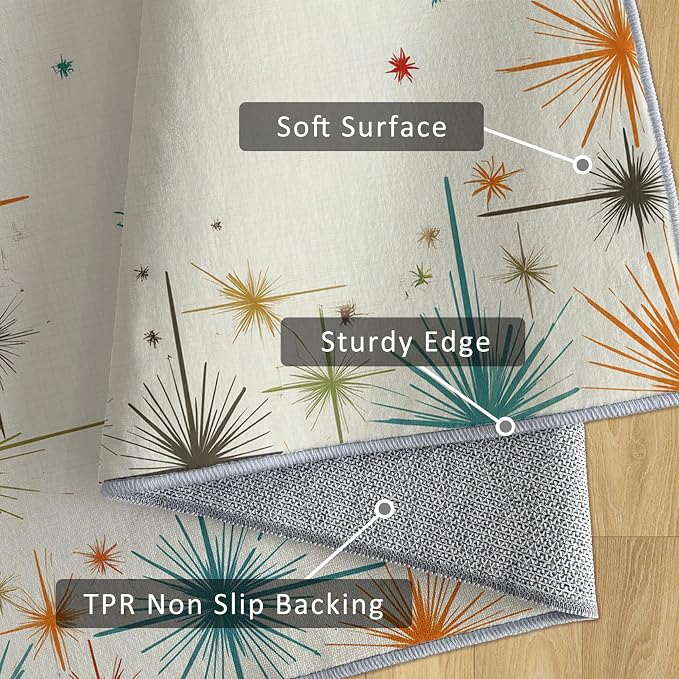 Mid Century Modern Rug Large 7x10 50s 60s Retro Starburst Pattern Area Rugs for Living Room, Bedroom, Mid Century Modern Home Decor Accessories Indoor Carpet, Non Slip & Machine Washable
