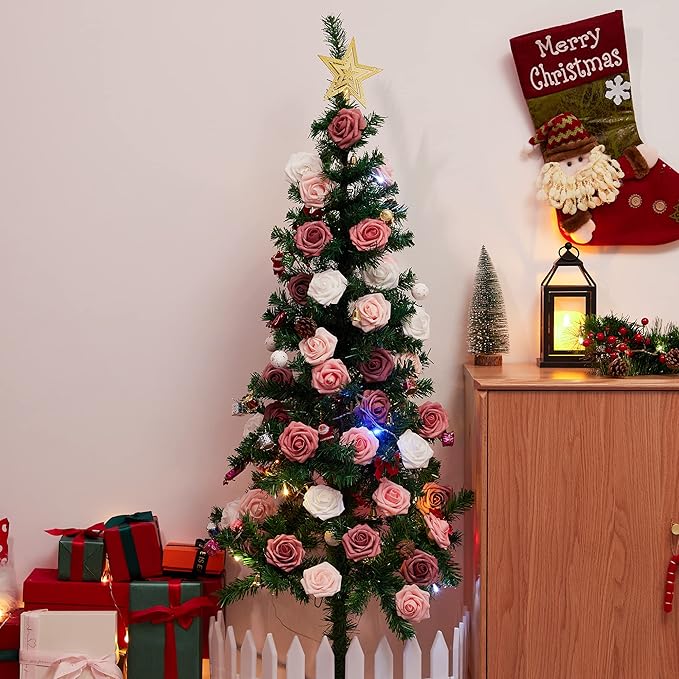 InnoGear Artificial Flowers, 50 Pcs Shades of Dusty Foam Fake Roses Bulk with Stems for Decoration DIY Wedding Bouquets Centerpieces Bridal Shower Party Christmas Tree