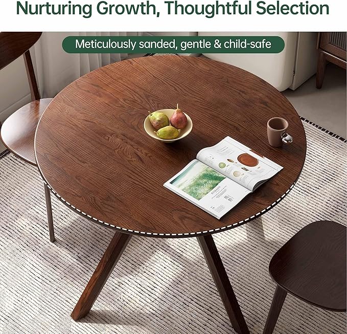YESWOOD 43.3’’ Round Dining Table for 4, Solid Wood Oak Kitchen Table with Intersecting Pedestal Base, Farmhouse Wooden Kitchen Table, Circle Dinner Table for Dining Room, Living Room, Office, Walnut