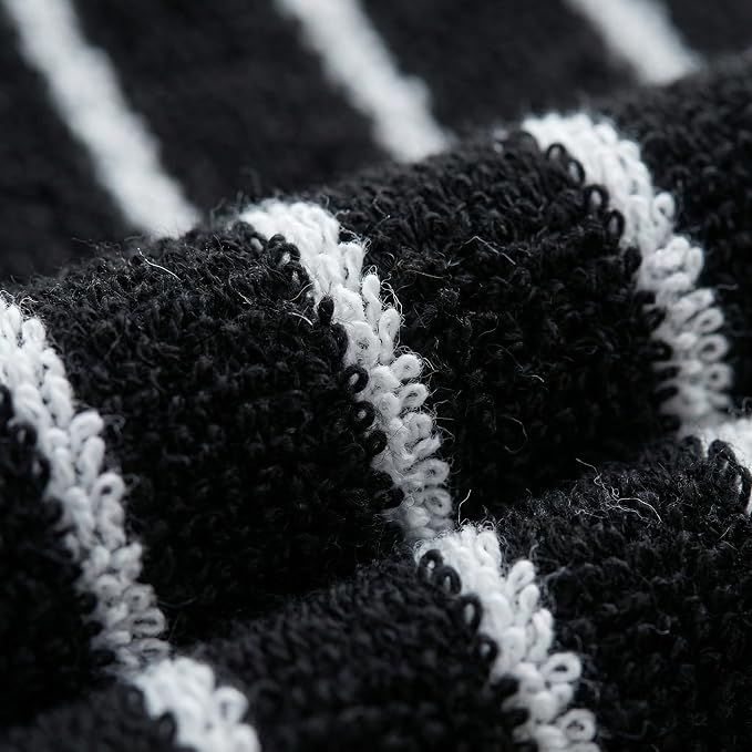 Premium Cotton Striped Hand Towels, White with Black Stripes, 13 x 29 Inches, Lightweight Quick-Dry Absorbent Bathroom Towels, 6 Piece Set (Black)