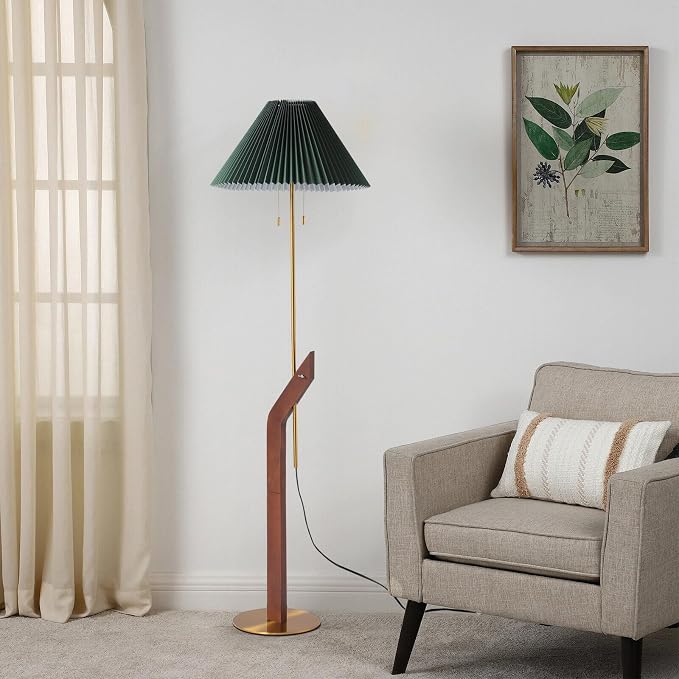 Floor Lamps for Living Room,Mid Century Modern Wood Floor Lamp | Height Adjustable, Tall Standing Dual Lamp Heads, Gold Finish, Living Room Bedroom Office Study Room