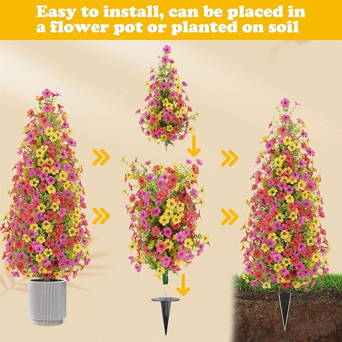 2 Pcs 3.6FT Topiary Trees Artificial Outdoor, Christmas Tree Faux Flowers UV Resistant Shrubs for Indoor Planters Outdoor Porch Halloween Decoration (Color Mixing)