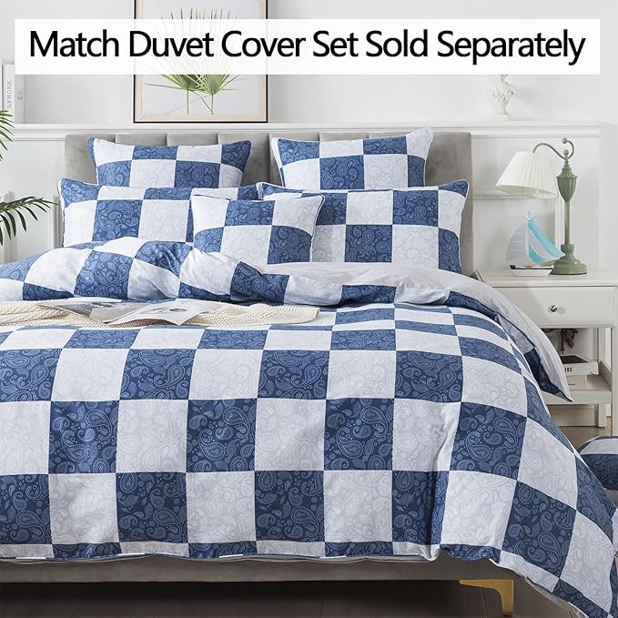 FADFAY Paisley Twin Extro Long Size Plaid Navy Blue Sheets 100% Cotton Geometric Checker Bedding Teens Grid Grey Gingham Pattern College Bedding Deep Pocket Sheets with 2 Pillowcases Ultra Soft 4pcs