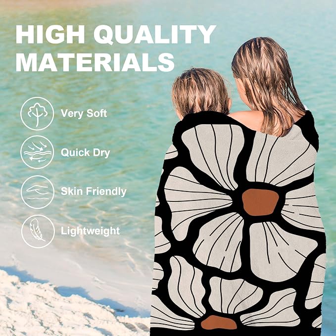 Boho Floral Beach Towel, Boho Floral Bathroom Decor, Retro Abstract Flower Oversized Bath Pool Swim Towels Blanket for Bathroom Travel Swimming Camping Sport, 30x60 Inch
