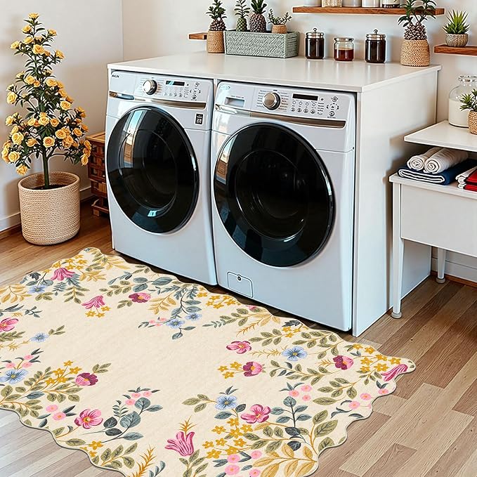 Colorful Floral Entry Rug - 3x5 Ft Washable Indoor Outdoor Front Door Mat Outside Entrance Front Porch Mat Non-Slip Boho Throw Rugs for Living Room Bedroom Entryway Kitchen Office Porch Decor