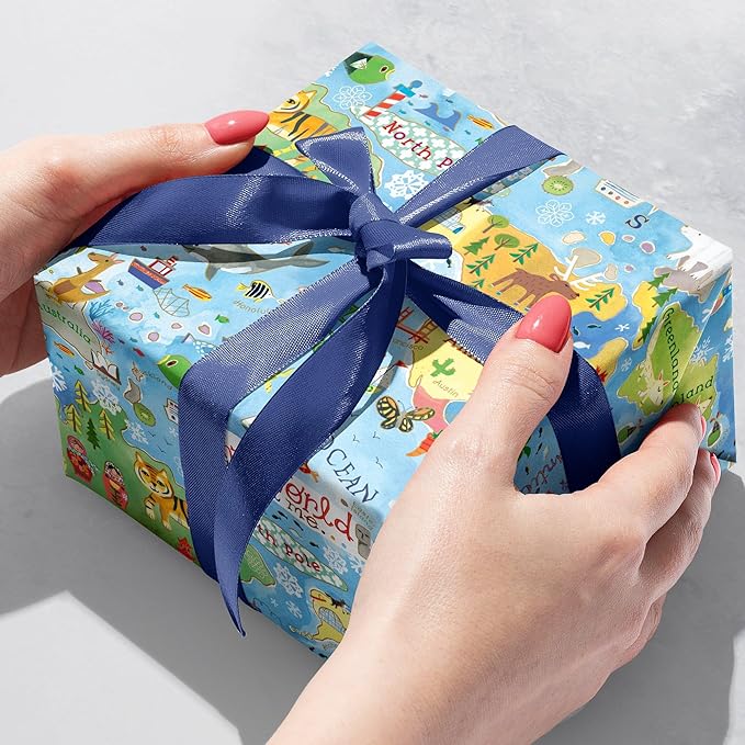 Jillson Roberts Gift Wrap, World Map (8 Rolls 5 feet x 30 inches)