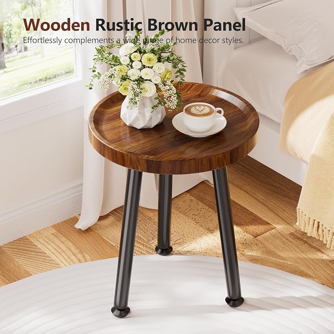 Ekisemio Plant Stand Outdoor Indoor, Mid Century Wood Side Table with Walnut Finish & Raised Edge, Modern Small End Table for Living Room (12.5"x18")